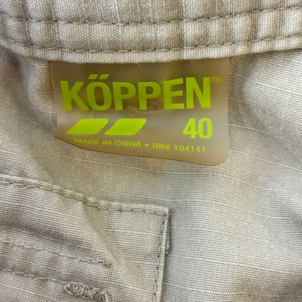 KOPPEN Khaki Cargo Shorts Men's W40 L10.5 Active Ripstop Belted Flat Front